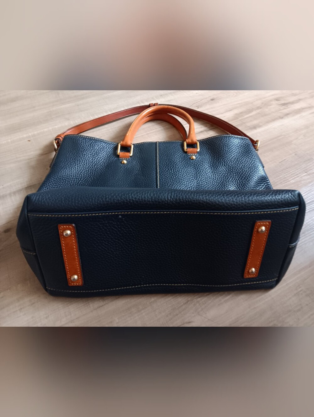Dooney & Bourke Black Leather Tote with Tan Handles - Picture 2 of 7